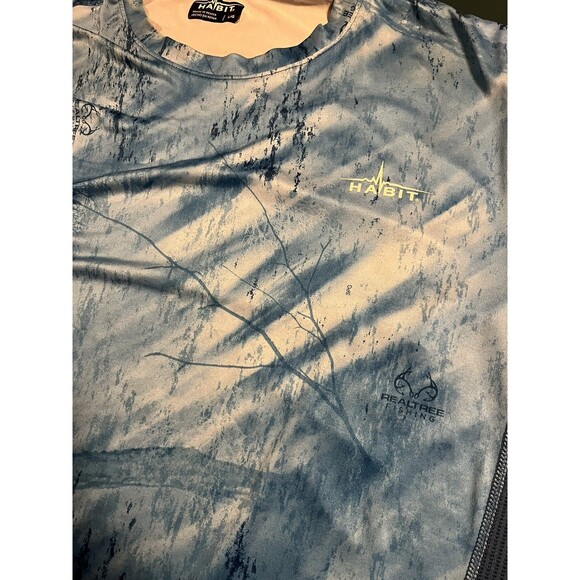 Habit RealTree Long Sleeve Performance Fishing Shirt LARGE UV Blue White Hunting - Picture 1 of 9